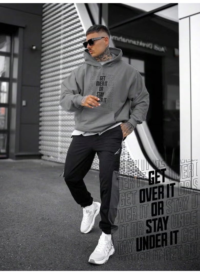 DogFish Women, Men's Sweatshirt Oversize Get Over It Printed Thick Gray Lover Sweatshirt - Image 3